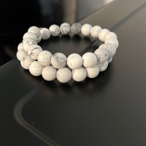A white and gray marble wrap bracelet